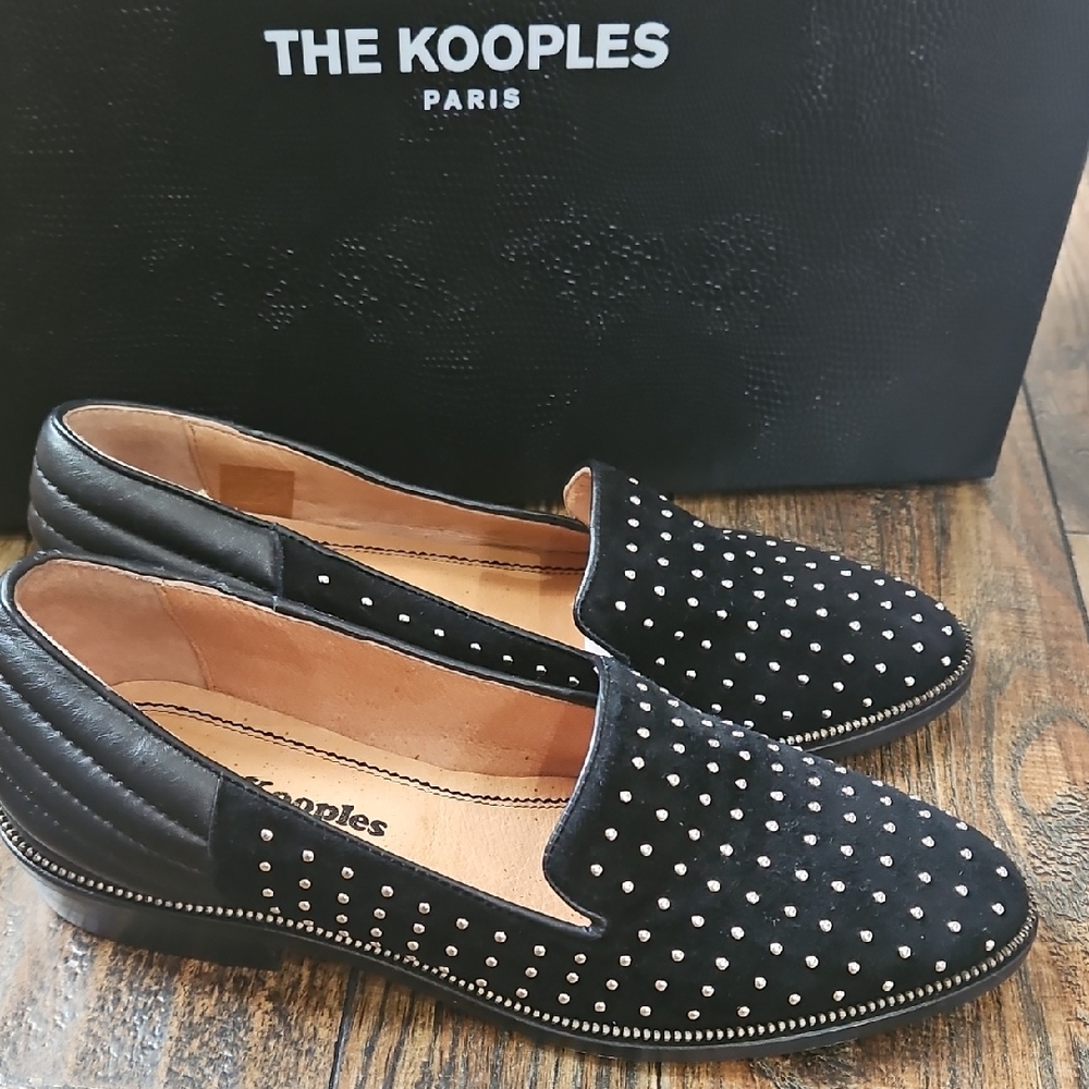 The Kooples Womens Black Studded Slip-On‎ Loafers